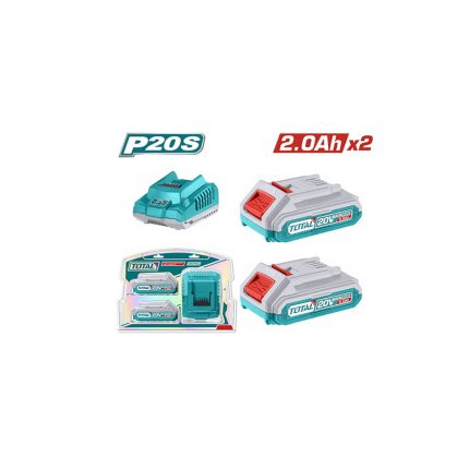 Total Σετ 2 Μπαταριών Εργαλείου Λιθίου 20V/ 2Ah Με Φορτιστή TFBCPK1222E